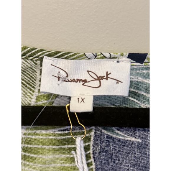 Panama Jack Top Women's Size 1X Green Blue Short Sleeve Floral Linen Beachy NWT - Picture 3 of 5